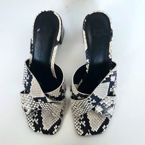 Marc Fisher Snake Print Slide Sandals in Black and White